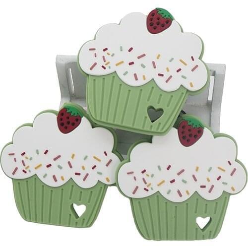 Chenkai 10PCS BPA Free Silicone Cake Teether Silicone Beads Chew Teething Nursing Toys For Baby Pacifier Clip Chain Accessories