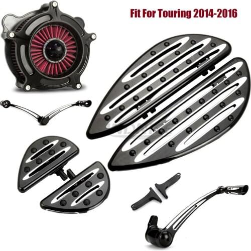 Black Deep edge cut Floorboards Footpeg Shifter Lever Brake Arm Air Cleaner Fit For harley street glide special FLHXS 2014-2016