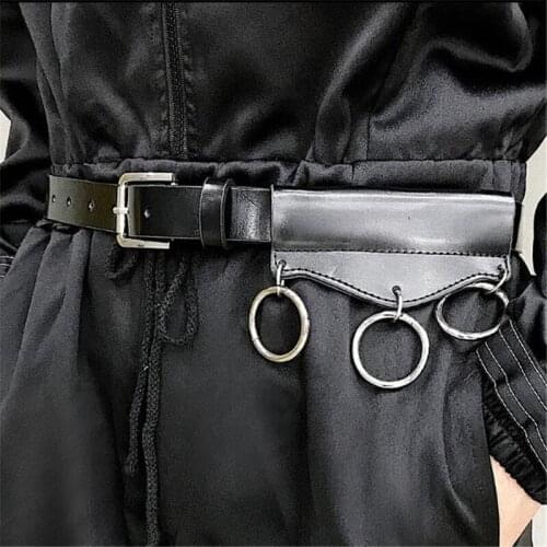 Black three-ring belt mens casual leather belt Korean version of the fashionable youth pin buckler belt