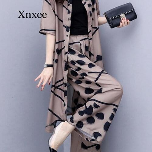 Elegant Brown Polka Dot Chiffon Cardigan And Wide Leg Pants Womens Sets Short Sleeve Single-breasted Top Loose Pants Suit Set