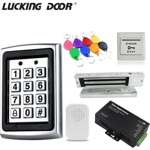 125KHz EM Metal Keypad Access Controler with Electronic Lock DC12V Power Supply FRID Keyfobs Switch Access Control System Kit