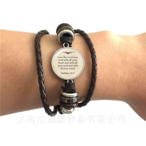 Christian Jewelry Jesus Bracelet Black/Brown Leather Bangle Faith Bible Amazing Grace How Sweet The Around Best Friends Gift