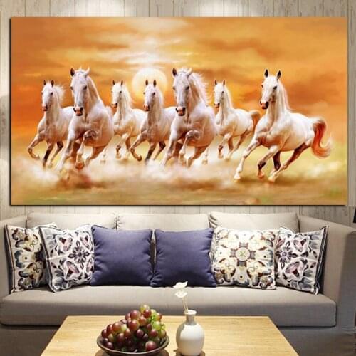 Big size HD Print Artistic Animals Seven Running White Horse Oil Painting on Canvas Modern Wall Painting For Living Room Cuadros