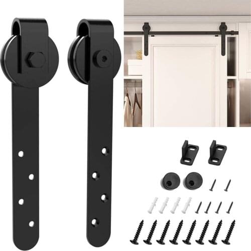 Sliding Barn Door Hardware Kits Cabinet Doors Rail Set Smooth Silent 4 Hole Hanging Wheels Anti-dropping Blocks Swing Stoppers