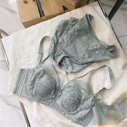 Fashion sexy upgrade underwear set women deep V big breasts small thinsoft steel ring gathered up anti-bump bra brief set