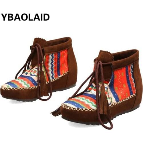 Leather Toe Cap Suede Womens Cloth Shoes New Fashion Front Lace Stripe Print Warm Low-heel Mesh Shoes Womens Shoes