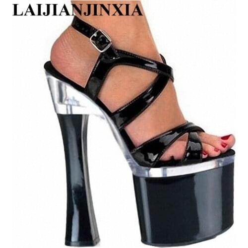 LAIJIANJINXIA Sexy Womens Shoes Thick Super 18CM Sexy High-Heeled Shoes Sandals Black Platform Performance / Star /Dance Shoes