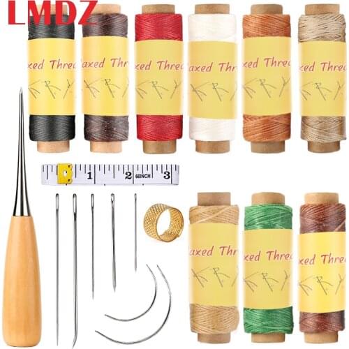 LMDZ Leather Sewing Kit Repair Kit Leather Stitching Needle Waxed Thread Awl Tape Measure Thimble Upholstery Leather Craft Tool
