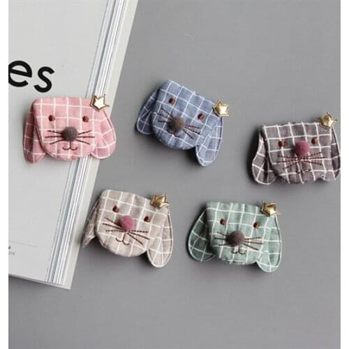 Cute Children Cartoon Art Crown Dog Hairpin Toddler Girls Handmade Cloth Barrettes Clip Korean Baby Kids 6 Colors Plaid Headwear