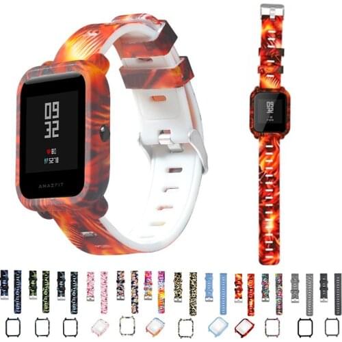 1Set Soft Silicone Watchband Wrist Strap Hard PC Protective Case Shell Skin Protector for Xiaomi Huami Amazfit Bip Bit Youth Sma