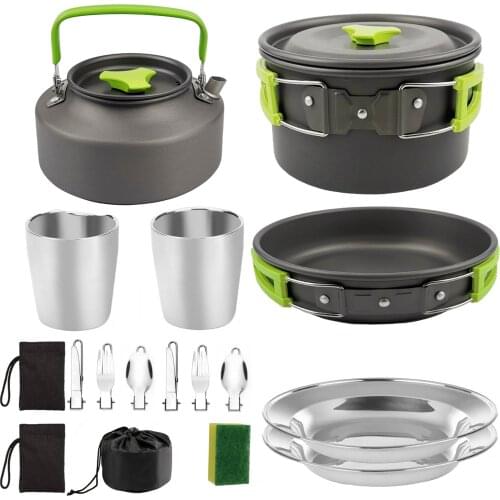 Outdoor Camping Cookware Set Marching Utensils Tableware Cooking Stove Kit Travel Pan Hiking Picnic Camping Tools for 2-3 Person