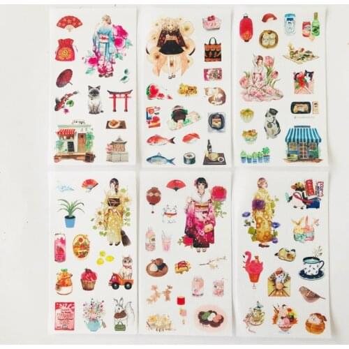 6 Sheets Sakura Japanese Girls Decorative Stickers Album Diary Stick Label Paper Decor Hand Account