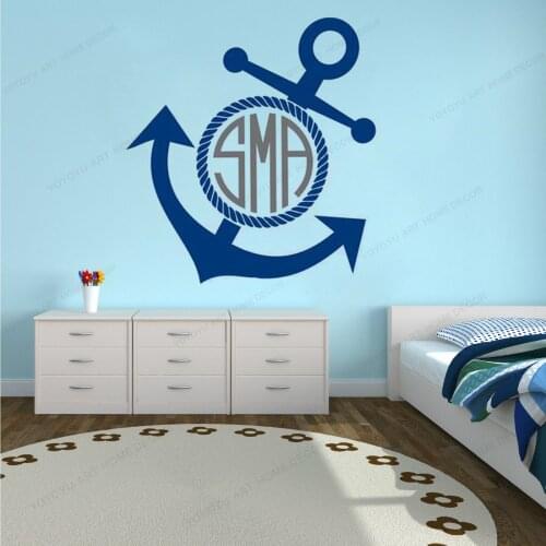 Anchor Monogram Wall Decal Nautical Monogram wall sticker Custom Personalized Letters kids room decor HJ1115
