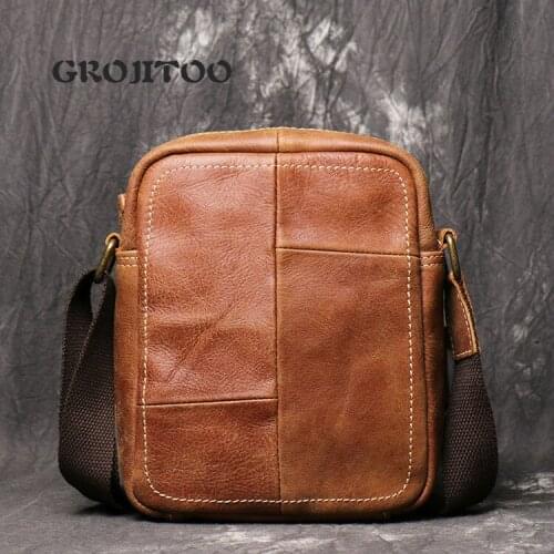 GROJITOO New style Nubuck Leather Mens bag genuine leather shoulder bag fashion casual messenger bag iPad bag for man
