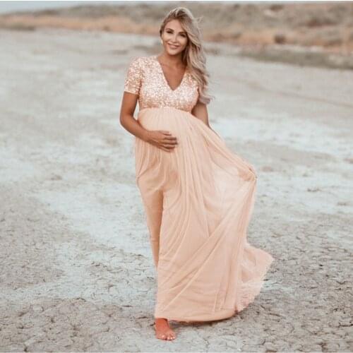 Maternity Dresses Vestidos Sequin Midi Long Props Shoot Pregnancy Dress For Pregnant Women Clothes Elegant Summer Dress 19Dec