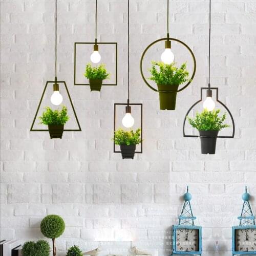 Countryside style plant pot pendant light Square round shape wrought iron droplight restaurant cafe bar garden deco hanging lamp