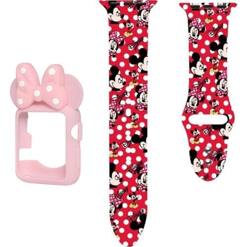 Disney Mickey Stitch Watch Strap with Protective Shell for Apple Watch 4 5 Silicone Strap Replacement for iWatch 1 2 3 Strap