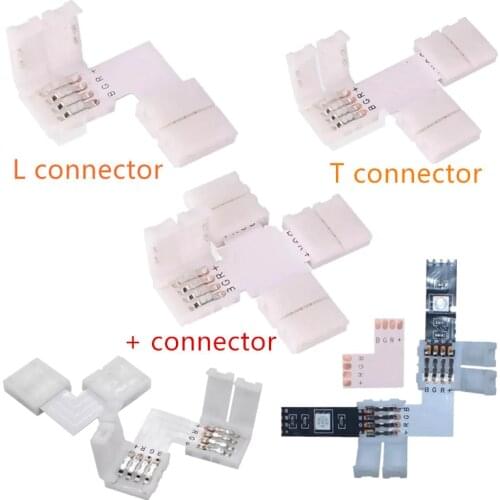 RGB 3528 2835 5050 LED connector L-shaped 4-pin 10 mm ribbon to ribbon 4-conductor right-angle corner quick distributor