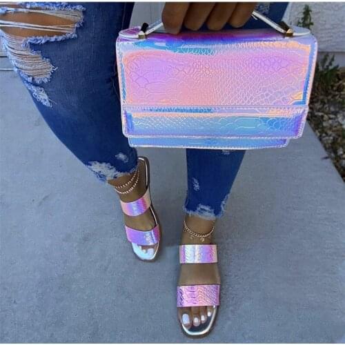 Summer Beach Slippers Fashion Open Toe Laser Flat Sandals Outdoor Casual Womens Shoes High Quality Plus Size