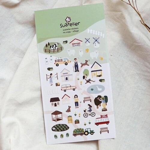 Suatelier 1099 Village Stickers Aesthetic Hobby Scrapbooking Material Diary Planner Journal Sticker Korea DIY Craft Stationery