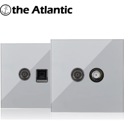 RJ45 Telephone Cat3 Computer Cat5e Data Satellite TV Television Signal Wall Wall Socket PC Data Jack Outlet Silver Gray Glass