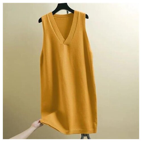 Trend Korean Spring Fall V-neck Pullover Long Sleeveless Sweater Vest Loose Coat Outcoat Lady Top Cloth for Women girl Waistcoat