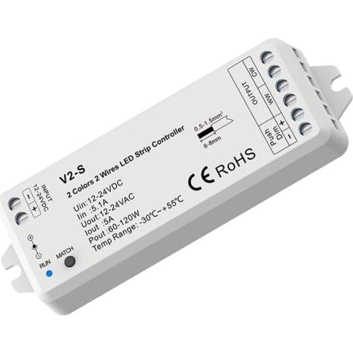 V2-S DC 12V-24V 2CH*5A Constant Voltage Led CCT Controller for 5050 3528 Strip Light WW CW Color Temperature Wireless Receiver