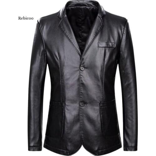 Spring and Autumn Loose Lapel Leather Jacket Men Plus Size Leather Casual Jacket Mens Leather Coat