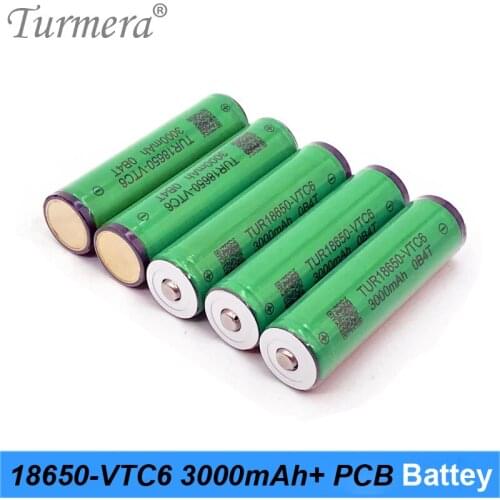 VTC6 3000mAh 30A 18650 Battery TUR18650-VTC6 with PCB Protection Board for Flashlight and Headlamp Lithium Batteries Use Turmera