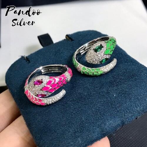 High Quality S925 Sterling Silver Jewelry 1:1 Copy,Silver Neon Green Serpent Wrap Ring For Women Party GiFT With Logo