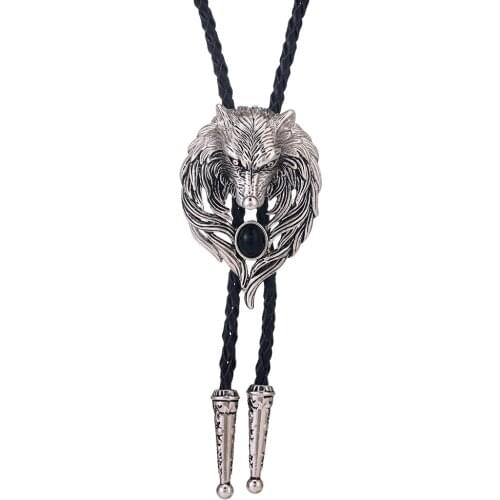 KDG western cowboy zinc alloy BOLO tie wolf head point natural stone tie western cowboy shirt accessories tie