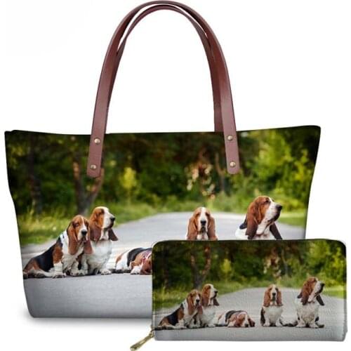 NOISYDESIGNS Basset Hound 3D Printing Handbag&Wallet Women Large Capacity Shoulder Tote Bags Ladies Fashion Handbags Sac A Main