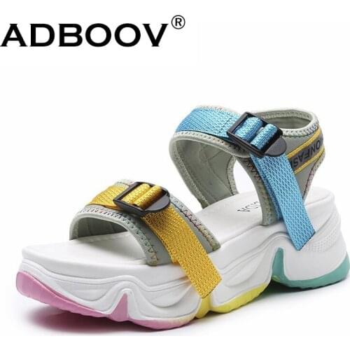 ADBOOV Rainbow Sole Women Sandals Buckle Design Platform Wedge Sandals Female Summer Shoes