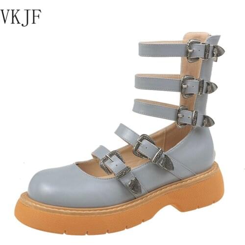 2021 Women Mary Jane Shoes Womens Summer Lolita Shoes Thick Platform Non-slip Female High Top Shoe Ankle Strap Leather Loafers