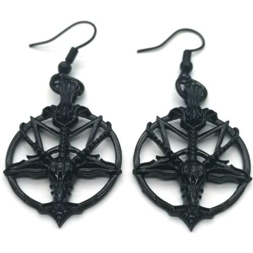 Fashion Vintage Womens Pentagram Pan God Skull Goat Head Pendant Earrings Gothic Witch Jewelry