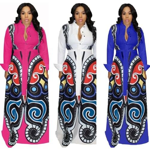 Somoshein S-2xl Maxi Dresses for Women Autumn Fashion Long Sleeve Chic Butterfly Printing White Dress Wholesale Dropshopping