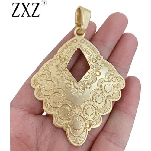 ZXZ 2pcs Matt Gold Large Boho Square Shape Charms Pendants for Necklace Jewelry Making Accessories 80x55mm