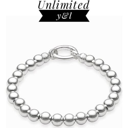 10MM Silver Beads Strand Bracelets with Circle Clasps DIY Charm Bracelets Good Jewelry for Women and Men Fashion Gifts