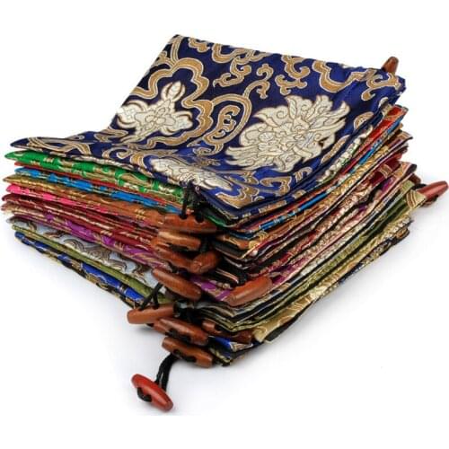 Large Rich Flower Silk Brocade Jewelry Pouch Drawstring Wedding Gift Bags Storage Pouch Perfume Makeup Packaging Bags 10pcs/lot