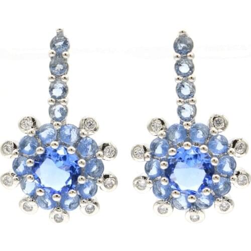 28x16mm Anniversary Created Rich Blue Violet Tanzanite Zircon Gift For Womans Silver Earrings Drop Shipping
