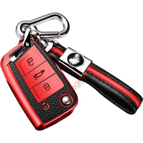3 Buttons Premium Soft TPU+PU Leather Full Cover Protection Smart Remote Keyless Key Fob Shell For Volkswagen Golf 7 2017-20