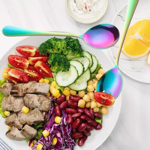 3pcs Stainless Steel Spoon Salad Spoon Fork Distributing Spoon Hotel Restaurant Canteen Spoon Servicing Spoon Home Tableware