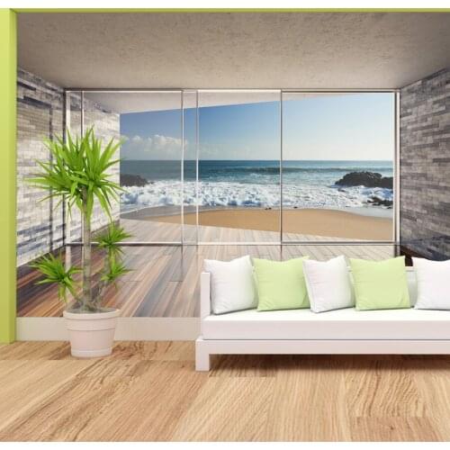 3d Brick Balcony Sea View Walls Papers Home Decor Contact Paper Murals Wallpapers for Living Bed Room Peel and Stick Mural Rolls