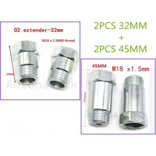 4PCS - 32MM / 45MM O2 Extender M18 x 1.5mm Check Engine Light Eliminator Adapter Oxygen Sensor Extension Spacer Exhaust Spacers