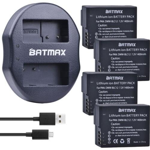 4Pcs DMW-BLC12 BLC12E BLC12PP BLC12 Batteries + USB Dual Charger for Panasonic Lumix FZ1000,FZ200,FZ300,G5,G6,G7,GH2,DMC-GX8