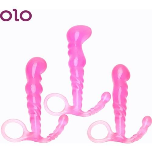 OLO Anal Plug with Pull Ring Colorful Crystal Jewelry S/M/L Prostate Massager Butt Plug Sex Toys for Men Women Adult Products