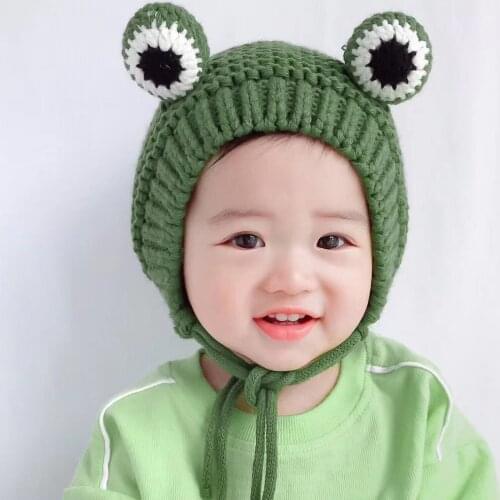 Baby hat autumn and winter baby frog woolen hat baby cute super cute boy knitting children 1-3 years old