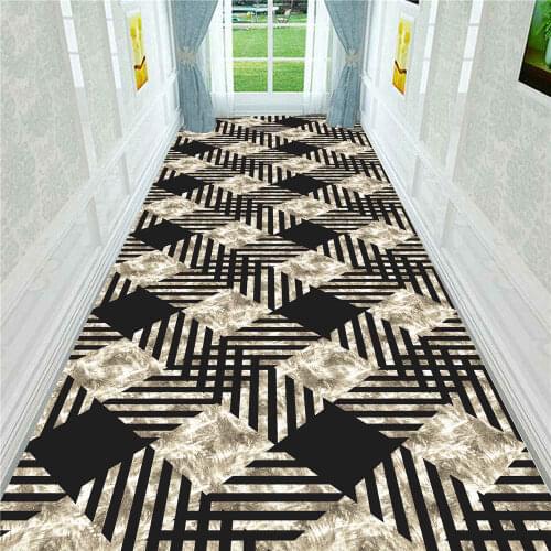 Nordic Style Living Room Carpets Long Corridor Area Rugs Flannel Anti-skid 3D Stereo Geometric Black Floor Rugs for Home Kitchen