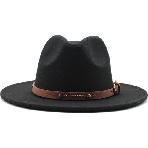 Large Brim Belt Felt Fedora Mens Top Hat Trilby Felt Wide Brim Hats Man For Men Women Swanowing