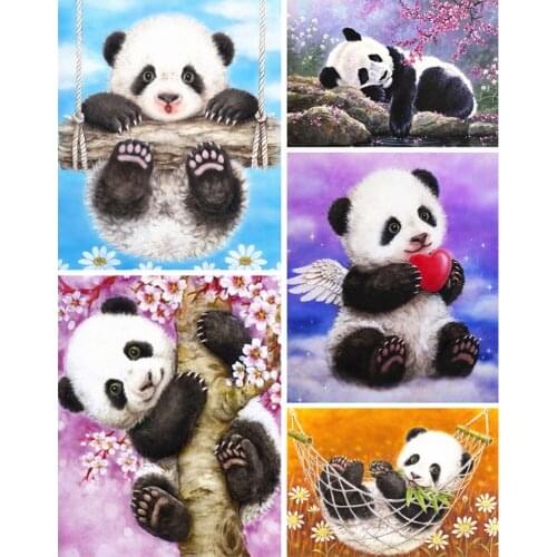 HUACAN 5D DIY Diamond Painting Panda Full Square Diamond Embroidery Animal Mosaic Picture Of Rhinestones Flower Home Decor